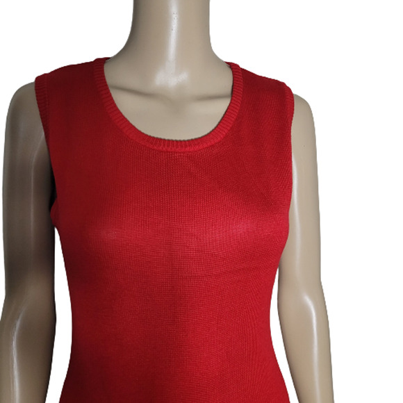 Calvin Klein Women's Red Sleeveless Round Neck Tiered Knit Sweater Dress Size S - Picture 5 of 6